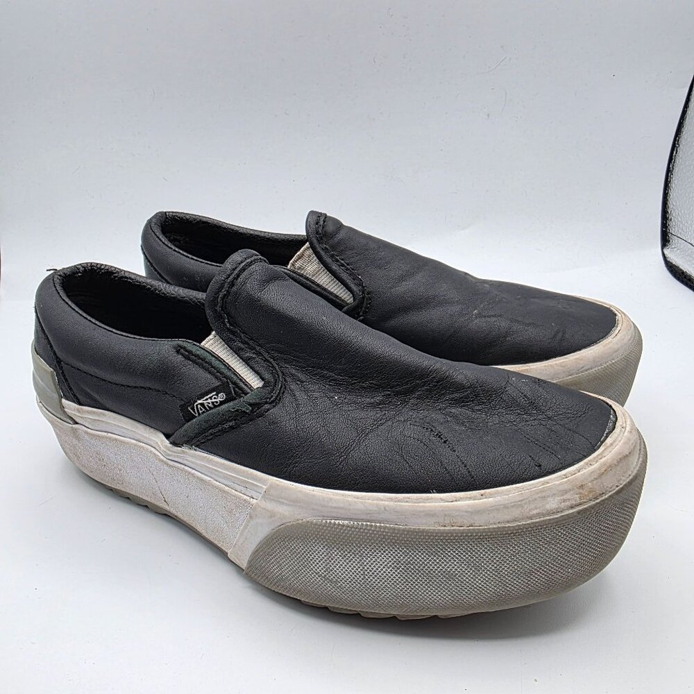Vans Old Skool Stacked Womens Size 5 Shiny Black Silver White Platform Sneaker